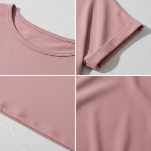Women's Vintage Eco-Friendly Pink Crop <b>Top</b> <b>Cap</b> <b>Sleeve</b> Crew Neck Slim Fit Solid Color Knitted Breathable Casual Spring Summer - Product Image 5