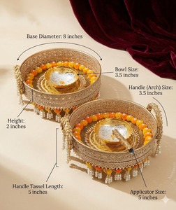 Juego de Platos Tradicionales Haldi con Tazones y Aplicador para Ceremonia de Boda, Decoración para la Ceremonia Mayian Vatna de la Novia y el Novio - Product Image 3