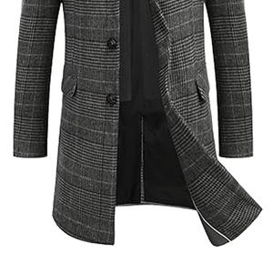 Abrigo Largo de Hombre de Mezcla de Lana a Cuadros con Cuello Vuelto, Abotonadura Sencilla, Corte Ajustado, Manga Regular, Tejido Grueso - Product Image 4