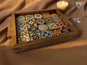 Bandeja de Madera con Diseño Bohemio y Estampado Étnico para Decoración del Hogar Estilo Boho, Bandeja de Servicio al por Mayor - Product Image 3
