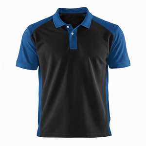 Polo à manches courtes pour homme, noir et bleu, à blocs de couleur, séchage rapide, tricoté, décontracté, vêtements de sport - Product Image 1
