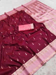 Sari Tradicional Indio de Seda Banarasi con Trabajo de Tejido Zari para Bodas y Eventos Festivos, Atuendo para Mujer - Product Image 4