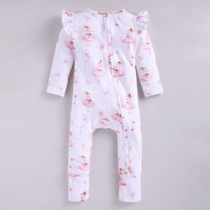 Mameluco con cremallera y estampado de bailarina de calidad superior para ropa de elastano de bambú para bebés - Product Image 2