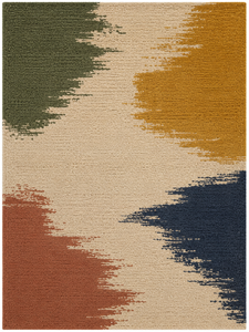 Tapis en laine tufté à la main sur mesure OEM, motif abstrait multicolore terre cuite et bleu marine, pour salon, fabriqué en Inde - Product Image 6