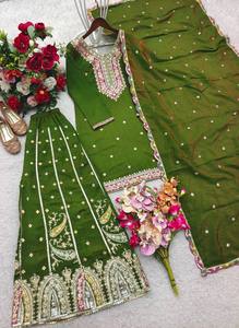 Traje Salwar Vichitra con bordado de múltiples hilos y lentejuelas, traje Salwar pakistaní con dupatta. - Product Image 4
