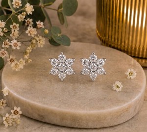Flowers Style 925 Sterling Silver Classic Round Cut Moissanite Stud <b>Earrings</b> With Rhodium Plating for Partners Gift Her - Product Image 3