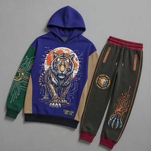 Ensemble de survêtement Cyber Tiger imprimé à capuche, manches longues, streetwear pour homme, automne, respirant, polyester, coupe régulière avec poches latérales - Product Image 1
