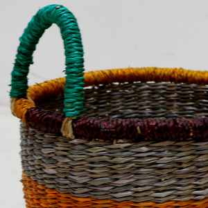Colorful Striped <b>Seagrass</b> <b>Storage</b> <b>Baskets</b> With Handles Round Bohemian Style For Home Decor - Product Image 6