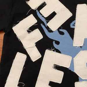 Popular Men's Bold Men's Oversized Black T <b>Shirt</b> with <b>Patchwork</b> Letters and Blue Flame Graphic Streetwear Cotton Tee - Product Image 5