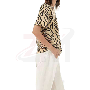 T-shirt personnalisé pour femme à imprimé tigre, col rond, manches courtes, coupe ample, décontracté, en coton tricoté, pour le printemps et l'été – Grande Vente - Product Image 3