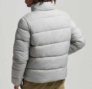 Men's <b>Light</b> Gray <b>Puffer</b> <b>Jacket</b> Stand Collar Zipper Closure Windproof Polyester Wadding Winter Casual Coat - Product Image 3