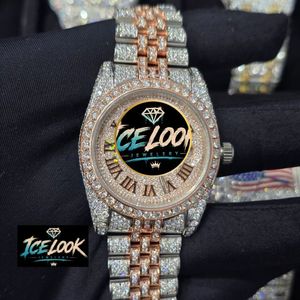 Reloj Mecánico de 36 mm en Tono Oro Rosa con Diamantes, Bisel de Cristal y Correa de Brazalete, Ideal para Regalo o Fiesta - Product Image 1