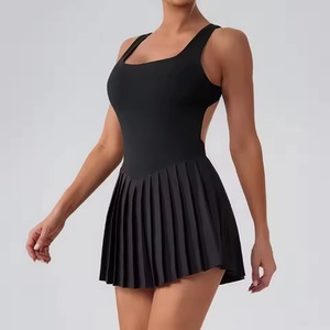Feilin M217 Women's Spandex/Nylon Pleated One-Piece Backless Sportswear Outdoor Anti-Walk Fitness Skirt Breathable with Pockets - Product Image 4