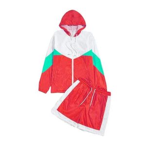 Conjunto de Chaqueta Cortavientos con Capucha y Pantalones Cortos para Hombre, Estilo Deportivo con Bloques de Color, Tejido de Poliéster Transpirable para Verano - Product Image 3