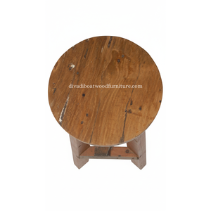 Tabouret de bar design en bois de bateau recyclé, couleur naturelle originale, fait main, compact, pour l'intérieur et l'extérieur, exportation de meubles - Product Image 2