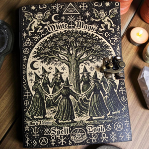 Diario de Cuero con Estampado de Brujas Blancas Mágicas, Grimoire, Libro de Sombras, Wicca, Tarot, Cuaderno Oculto Hecho a Mano, Al-Amir, Cuaderno de Lectura Hecho a Mano - Product Image 2
