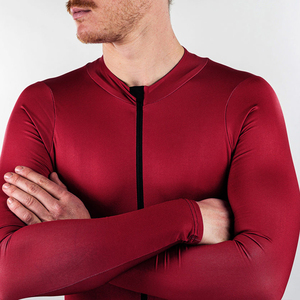 Maillot de Ciclismo de Manga Larga para Hombre, Rojo, con Cierre Completo, Ropa de Ciclismo de Carretera, Transpirable, de Secado Rápido, 100% Poliéster, 180g - Product Image 3