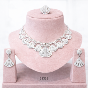MOLL JEWELLERS Elegant Gold <b>Silver</b> Finish Zircon Leaf Design Wedding Rope Chain <b>Necklace</b> Set with Matching Drop Earrings 23329 - Product Image 4