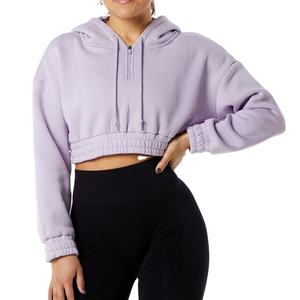 Haute qualité brossé goutte épaule impression 1/4 fermeture éclair cordons surdimensionné classique court femmes sweats à capuche 2026 - Product Image 5
