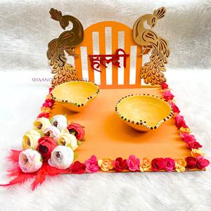 Plateau traditionnel 100% fait à la main en bois de Haldi Kumkum Chawal et Chandan pour les saisons des fêtes et les mariages Thali - Product Image 3