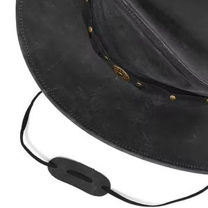 Sombrero de Vaquero de Cuero Negro Desgastado Midnight Outlaw con Banda de Conchos Dorados Antiguos, Sombrero de Vaquera Vintage de Ala Ancha Estilo Western - Product Image 4