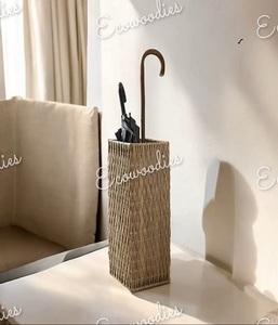 Porte-parapluie moderne en osier, forme rectangulaire, type sur pied, panier de rangement écologique pour salon, design minimaliste - Product Image 4