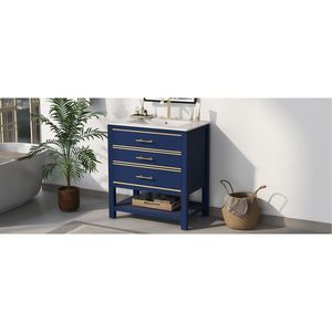 Mobile Bagno Moderno da 30 Pollici Blu Navy/Bianco con Vano Aperto e Due Cassetti - Product Image 5