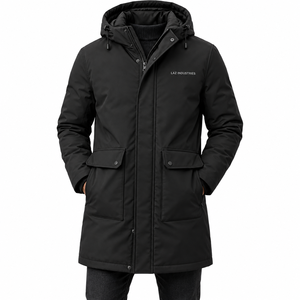 Veste parka d'hiver pour homme à prix abordable, couleur unie, coupe-vent avec fermeture éclair, décontractée, imperméable et rembourrée en coton - Product Image 2