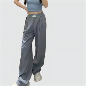 Pantalon large décontracté taille haute pour femme, séchage rapide, respirant, polyvalent, couleur unie, taille élastique - Product Image 2