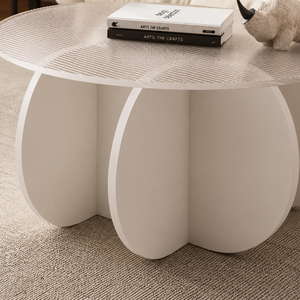Table basse moderne en verre côtelé avec base sculpturale blanche, écologique et durable, pour salon et chambre à coucher - Product Image 2