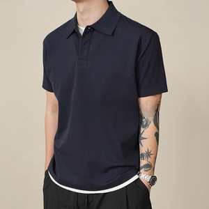 Camisa de Verano de Nuevo Estilo con Botones y Efecto de Dos Piezas para Hombre, Manga Corta, Casual, Sólida, Transpirable, Tejida, 100% Personalizable con Impresión Frontal - Product Image 1