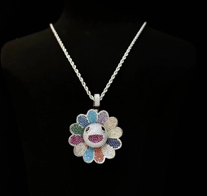 จี้รูปดอกไม้ประดับเพชรหลากสี RIZTA JEWELS  หินมอสซาไนต์  ชุบทอง 14K บนเงินแท้  ฝังแบบไมโคร  สไตล์ฮิปฮอป  เครื่องประดับสำหรับทุกเพศ - Product Image 1