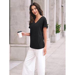 2025 mujeres 2025 primavera estilo delgado lindos trajes básicos moda cuello en V manga corta Camiseta transpirable verano Tops - Product Image 1