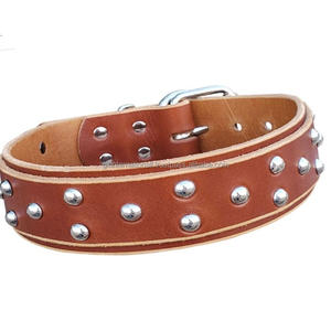 Collar de Perro de Cuero de Doble Capa Resistente con Tachuelas para Perros Pequeños, Medianos o Grandes con Herrajes de Cromo Ajustables y Sólidos - Product Image 6