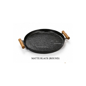 Concept Home Gunmetal Grey Serving <b>Tray</b> With Wooden Handles Residential Use Oil Rubbed Finish - Product Image 2