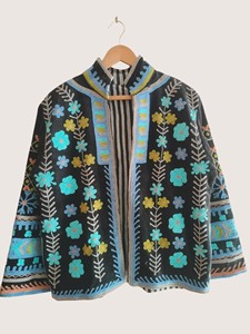 Abrigo Bohemio Bordado con Flores para Mujer, Talla Grande, Cuello Mandarín, Manga Farol, Ropa Exterior Informal, Chaqueta de Terciopelo para Otoño - Product Image 4