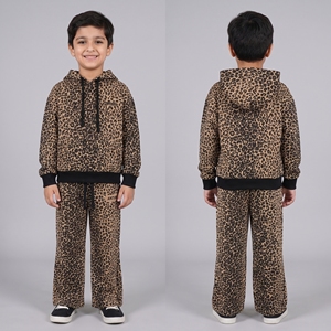 Ensemble de survêtement imprimé léopard pour enfants, 2 pièces, sweat à capuche et pantalon, vêtements de sport décontractés, tenue à la mode pour garçons et filles - Product Image 1