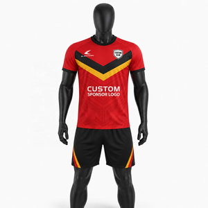 ชุดเสื้อฟุตบอลผู้ชายแบบ OEM พร้อมกางเกงและถุงเท้า ชุดฟุตบอลแบบซับลิเมชั่น แห้งเร็ว ชุดยูนิฟอร์มฟุตบอลสำหรับผู้ใหญ่ - Product Image 1