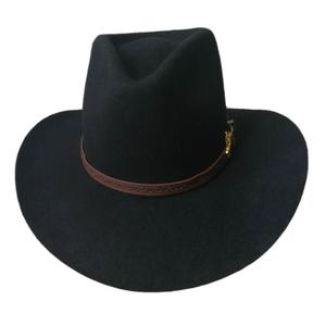Unisex Black Wool Striped Cowboy <b>Hat</b> with Leather <b>Band</b> Metal Emblem for Outdoor Use Four Seasons 58-60cm Head Circumference 2026 - Product Image 6
