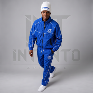 Intento Apparel Men's Plus Size Streetwear 2-Piece Zip-Up Stand Collar Jacket Full-Length Regular Fit Sporty Tracksuit Orange - Product Image 5