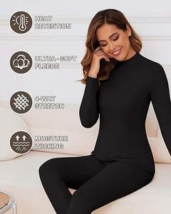 Ensemble de sous-vêtements thermiques pour femmes, col mi-haut, coton, coupe ajustée, caleçons longs, respirant et chaud avec propriétés antibactériennes - Product Image 3