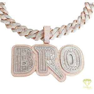 Iced Out Moissanite Diamond BRO Pendant Necklace <b>Large</b> Block Letter Design Sparkling <b>Stone</b> Details Rose Gold pendant - Product Image 2