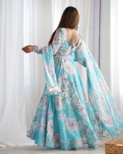 Vestido Anarkali de 7 metros con vuelo, en georgette floral sintético, con forro interior de microalgodón y chal dupatta con borde de encaje, para mujer. - Product Image 6