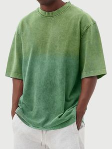 T-shirt décontracté à manches courtes pour homme, coupe classique, en coton peigné et fibre de bambou, anti-boulochage, avec logo lettre teint en fil sur le devant, col rond - Product Image 1