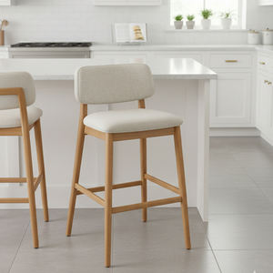 Silla de Bar Acolchada de Madera de Teca Sostenible de Lujo, Estilo Escandinavo Minimalista, Taburete de Isla con Asiento de Espuma Cómodo para Hogar, Bar o Cafetería - Product Image 4