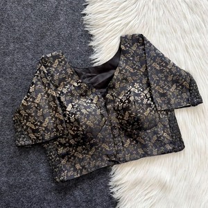 Blusa Dhola de Seda Azul con Bordado Floral, Manga Larga, Corte Recortado, Secado Rápido, Absorbe la Humedad, Conjunto Étnico Indio Pakistaní para Mujer - Product Image 4