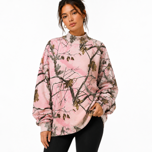 Sudadera de cuello alto extragrande personalizada para mujer, con estampado de cebra rosa y negro, de manga larga, tejida, estilo otoñal, con bolsillos. - Product Image 6