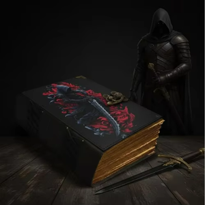 สมุดบันทึกหนังพิมพ์ลาย Crimson Reaper ทำมือโดย Al-Amir สไตล์โกธิคดาร์กแฟนตาซี ปกแข็ง สมุดโน้ตปีศาจ ตัวล็อคทองเหลือง ลายดอกไม้ - Product Image 3