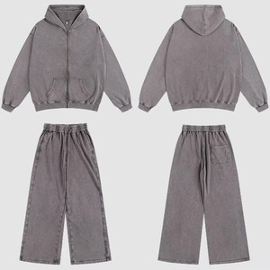 Survêtement unisexe délavé à l'acide, coupe oversize, sweat à capuche et pantalon de survêtement, poids moyen, coupe classique, streetwear, hiver, vente en gros, OEM - Product Image 2