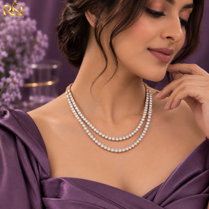 Collar de tenis de doble capa con diamantes cultivados en laboratorio |   Collar de Cadena de Diamantes de Dos Hileras Elegante en Oro Sólido de 9K, 14K y 18K - Product Image 4